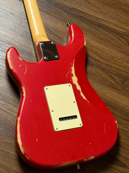 Dhatarattha Classic DST HSS in Candy Apple Red over Purple Paisley with Rosewood FB and Nitrocellulose Lacquer Relic