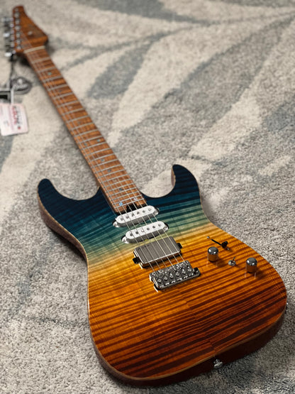 Soloking MS-1 Custom 24 HSS FMN VT with Roasted Flame Maple Neck in Beach Sunset Surf Fade JESCAR