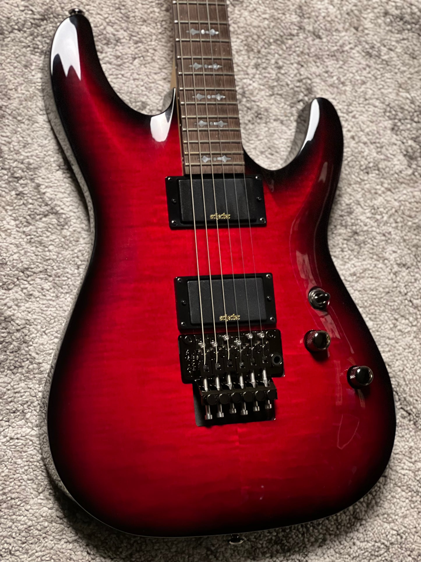 Schecter Demon-6 FR Flamed Maple Top in Crimson Red Burst