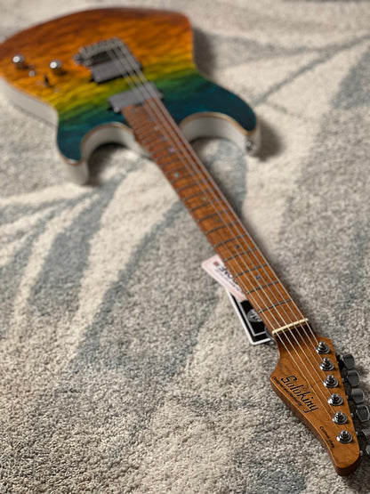 Soloking MS-1 Custom 24 HH Quilt FMN in Malibu Sunset Surf Fade White Back JESCAR with Fishman Fluence