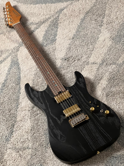 Soloking MS-1 Custom 24 HH Ash Gold Hardware in Open Pore Matte Black Limited Edition