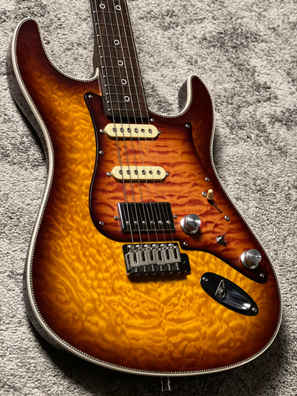 Dhatarattha Custom DST HSS Quilt in Bengal Burst with One Piece Rosewood Neck