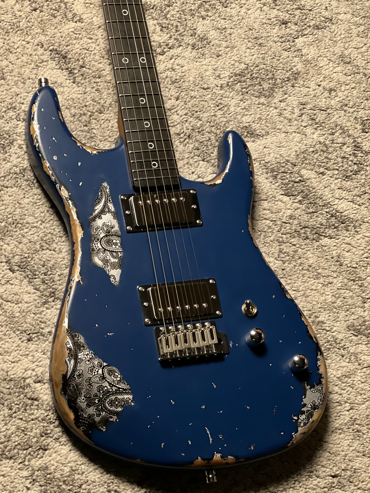 Dhatarattha Performance DST HH in Navy Blue Over Black Paisley with RW FB and Nitrocellulose Lacquer Relic