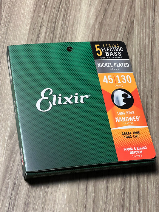 Elixir 14202 Nanoweb Light Long Scale 5-String Bass Strings 45-130