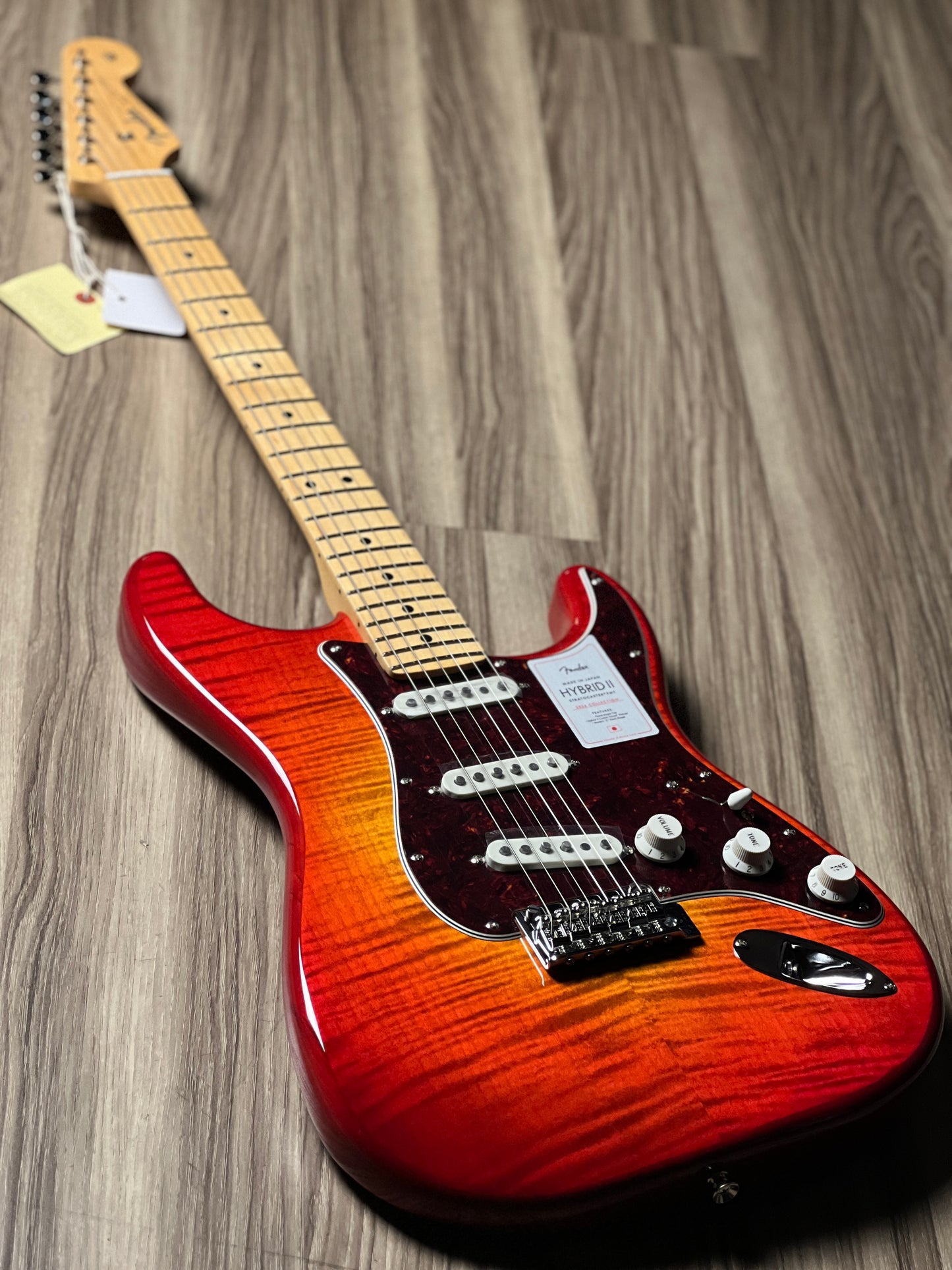 Fender Japan Hybrid II Stratocaster with Maple FB in Flame Sunset Orange Transparent JD24010034