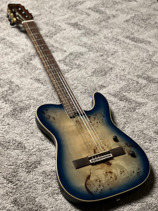 SQOE Spain SEGD-600 Nylon Electric Guitar with Piezo in Aurora Blue