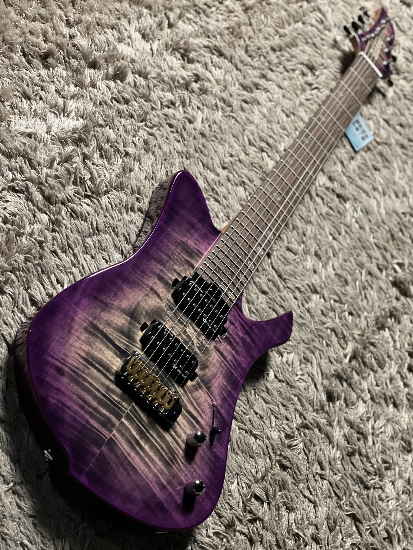 Soloking EM-7T FMN with Roasted Flame Maple Neck and Alan Entwistle Darkstar in Deep Purple Burst