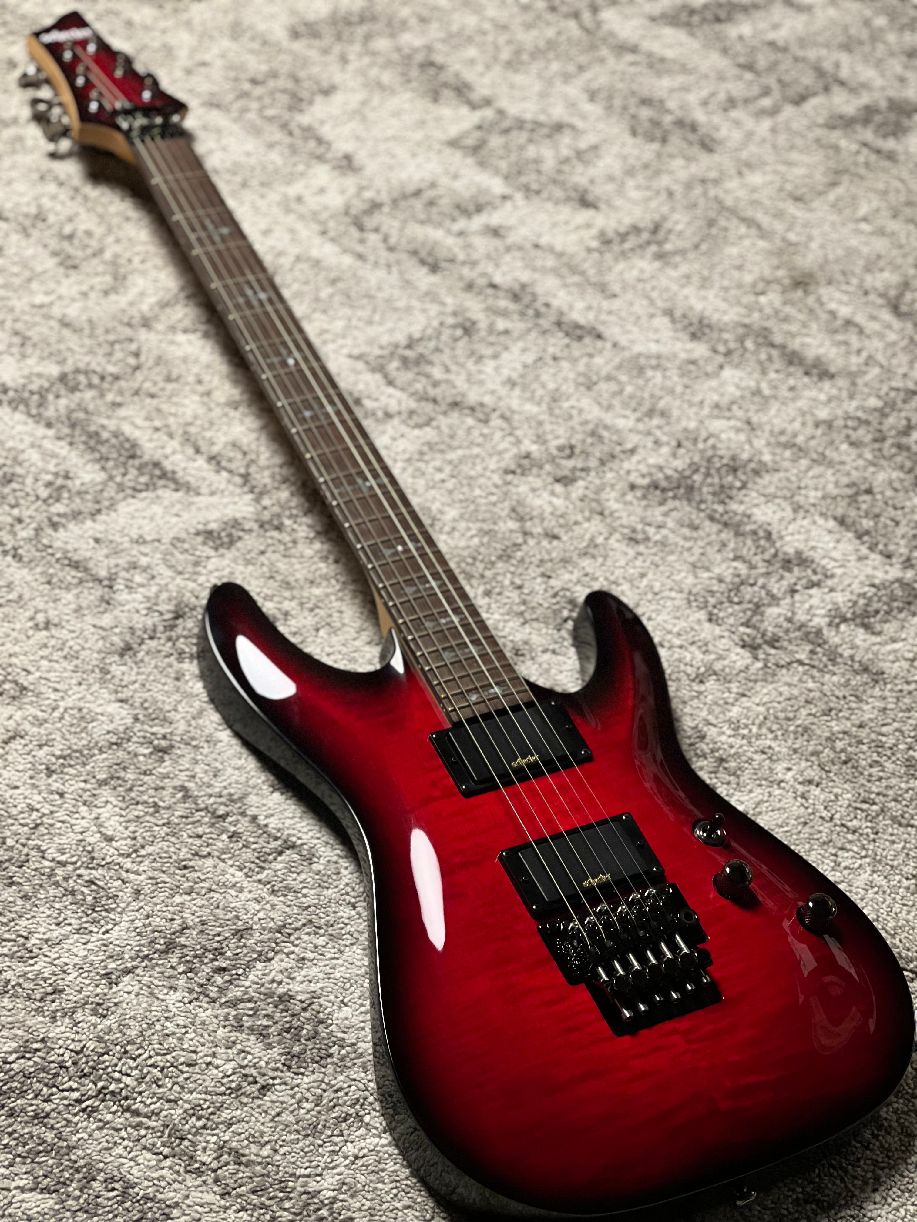 Schecter Demon-6 FR Flamed Maple Top in Crimson Red Burst