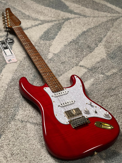 Soloking MS-1 FMN Artisan with Roasted Flame Neck in Transparent Red Limited Edition JESCAR