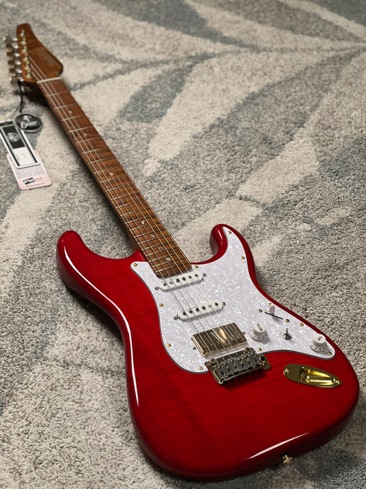 Soloking MS-1 FMN Artisan with Roasted Flame Neck in Transparent Red Limited Edition JESCAR