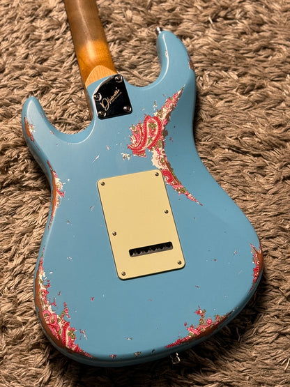 Dhatarattha Performance DST HSS in Daphne Blue over Pink Paisley with RW FB and Nitrocellulose Lacquer Relic