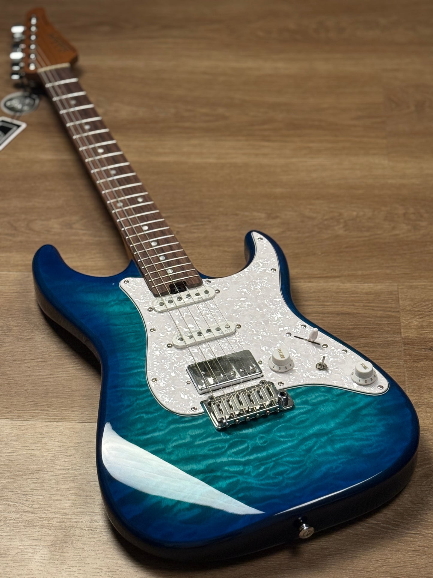 Soloking MS-1 Classic 22 HSS Quilt with Rosewood FB in Aquamarine Nafiri Special Run