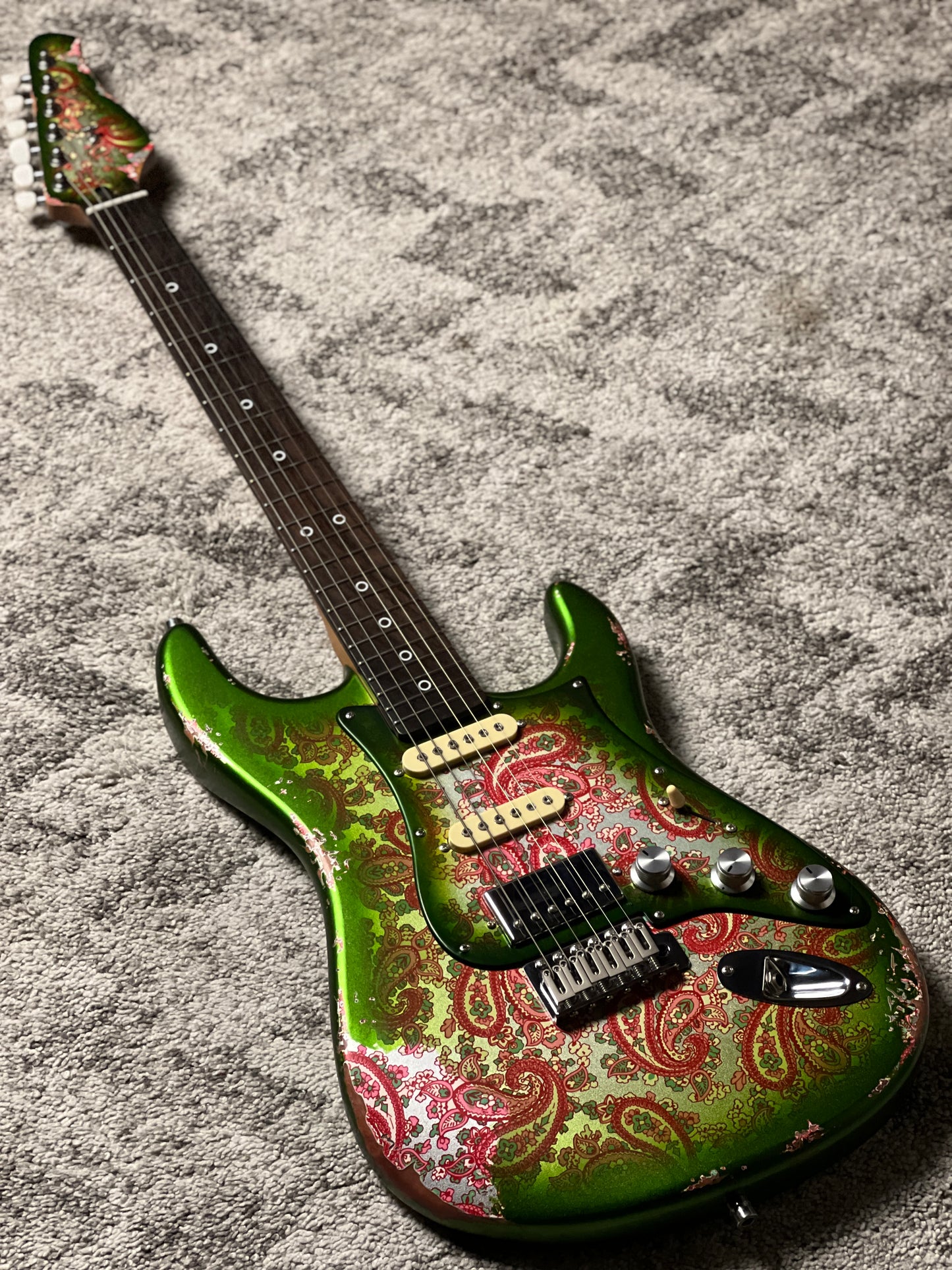 Dhatarattha Performance DST HSS in Jade Green over Pink Paisley with RW FB and Nitrocellulose Lacquer Relic