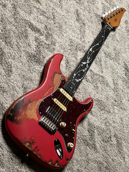 Dhatarattha Classic DST HSS in Fiesta Red Over Sunburst with Rosewood FB and Vines Artwork Inlay