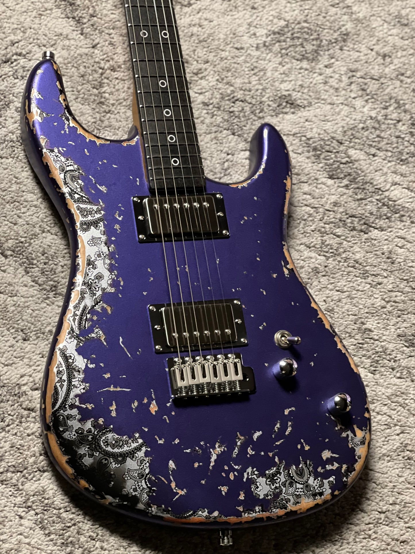Dhatarattha Performance DST HH in Royal Purple Over Black Paisley with RW FB and Nitrocellulose Lacquer Relic