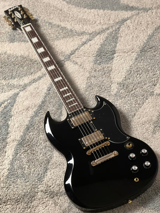 Soloking SG60 MKII in Ebony with Gold Hardware (Altered Headstock)