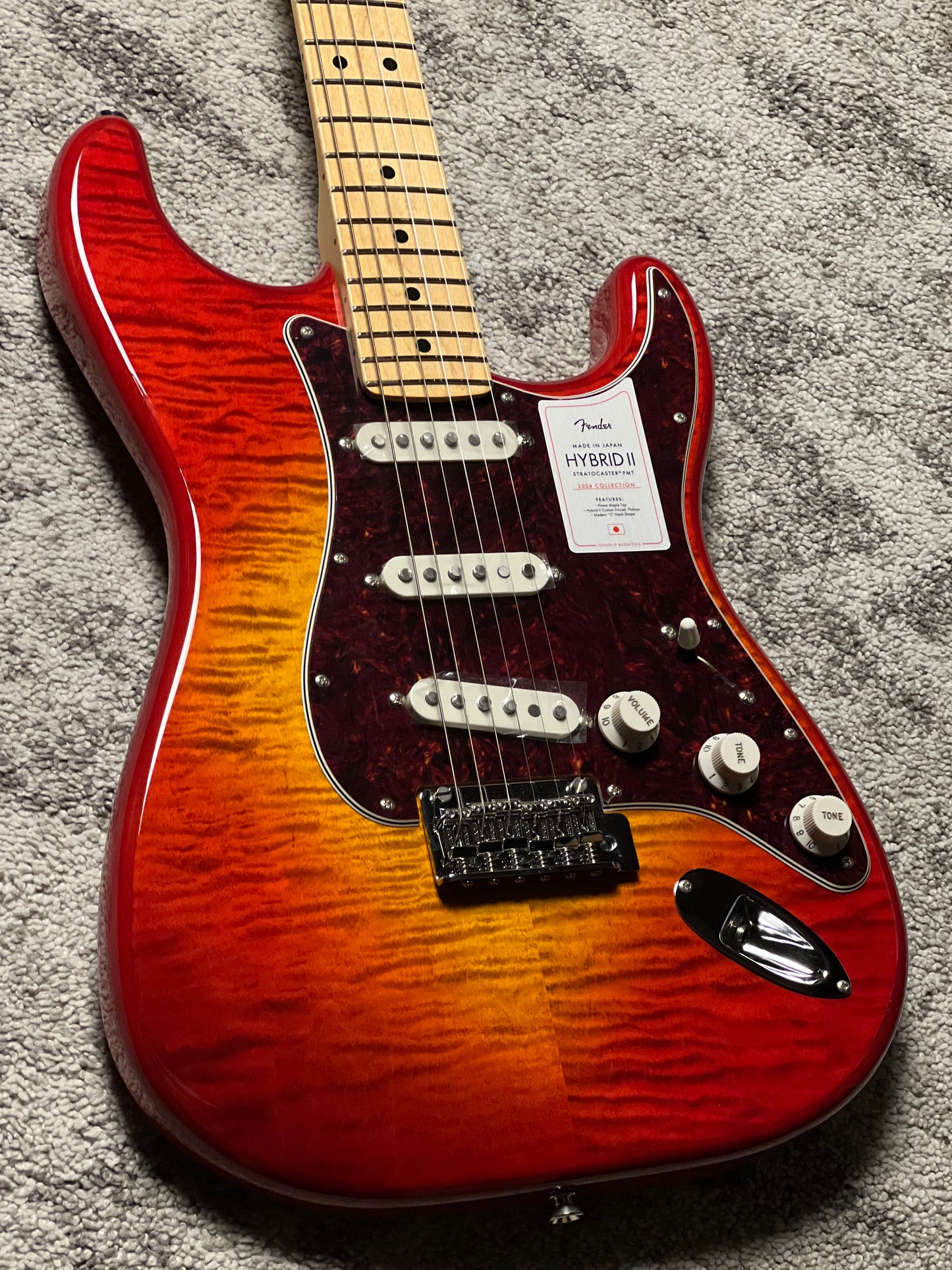 Fender Japan Hybrid II Stratocaster with Maple FB in Flame Sunset Orange Transparent JD24010017