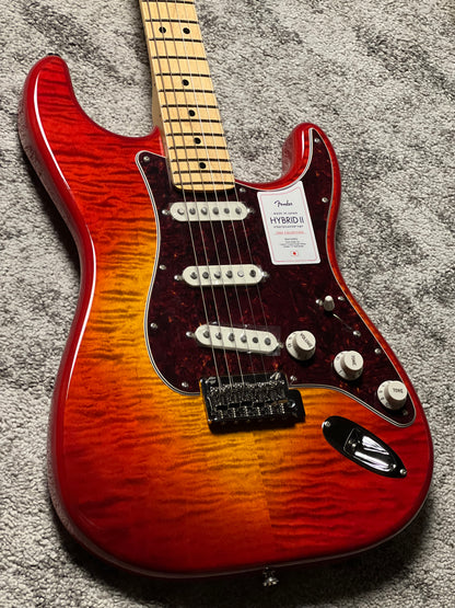 Fender Japan Hybrid II Stratocaster with Maple FB in Flame Sunset Orange Transparent JD24010017