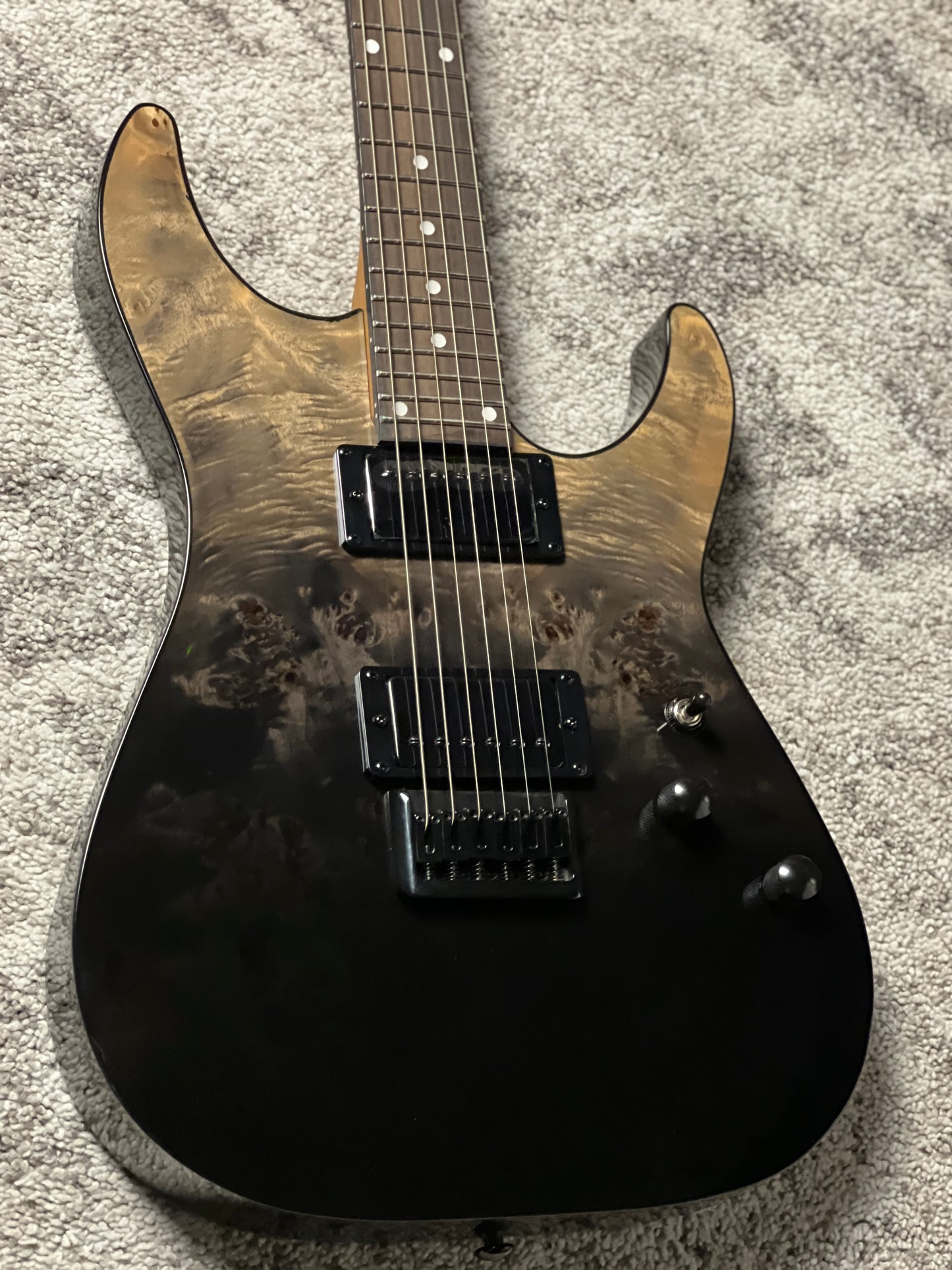 Schecter C-1 Standard in Black Fade Burst Burl