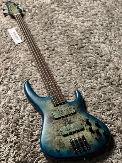 Soloking SWB450 Artisan Bass with Poplar Burl Top in Cerulean Blue Burst