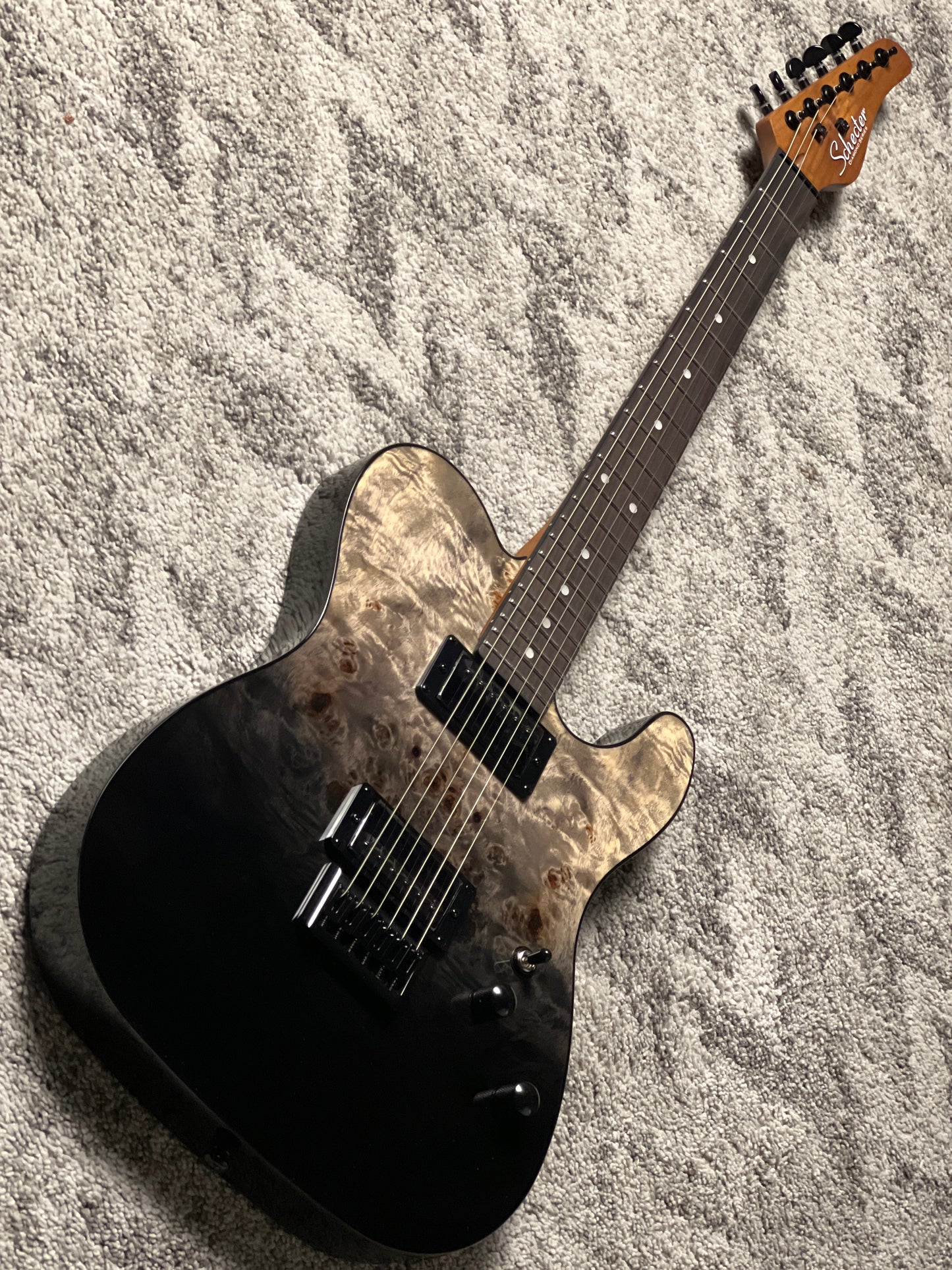 Schecter PT Standard in Black Fade Burst Burl
