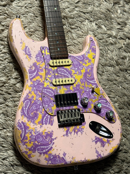 Dhatarattha Classic DST HSS in Faded Shell Pink over Purple Paisley with Rosewood FB and Nitrocellulose Lacquer Relic