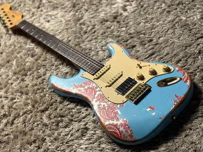 Dhatarattha Classic DST HSS in Sonic Blue over Pink Paisley with Rosewood FB and Nitrocellulose Lacquer Relic