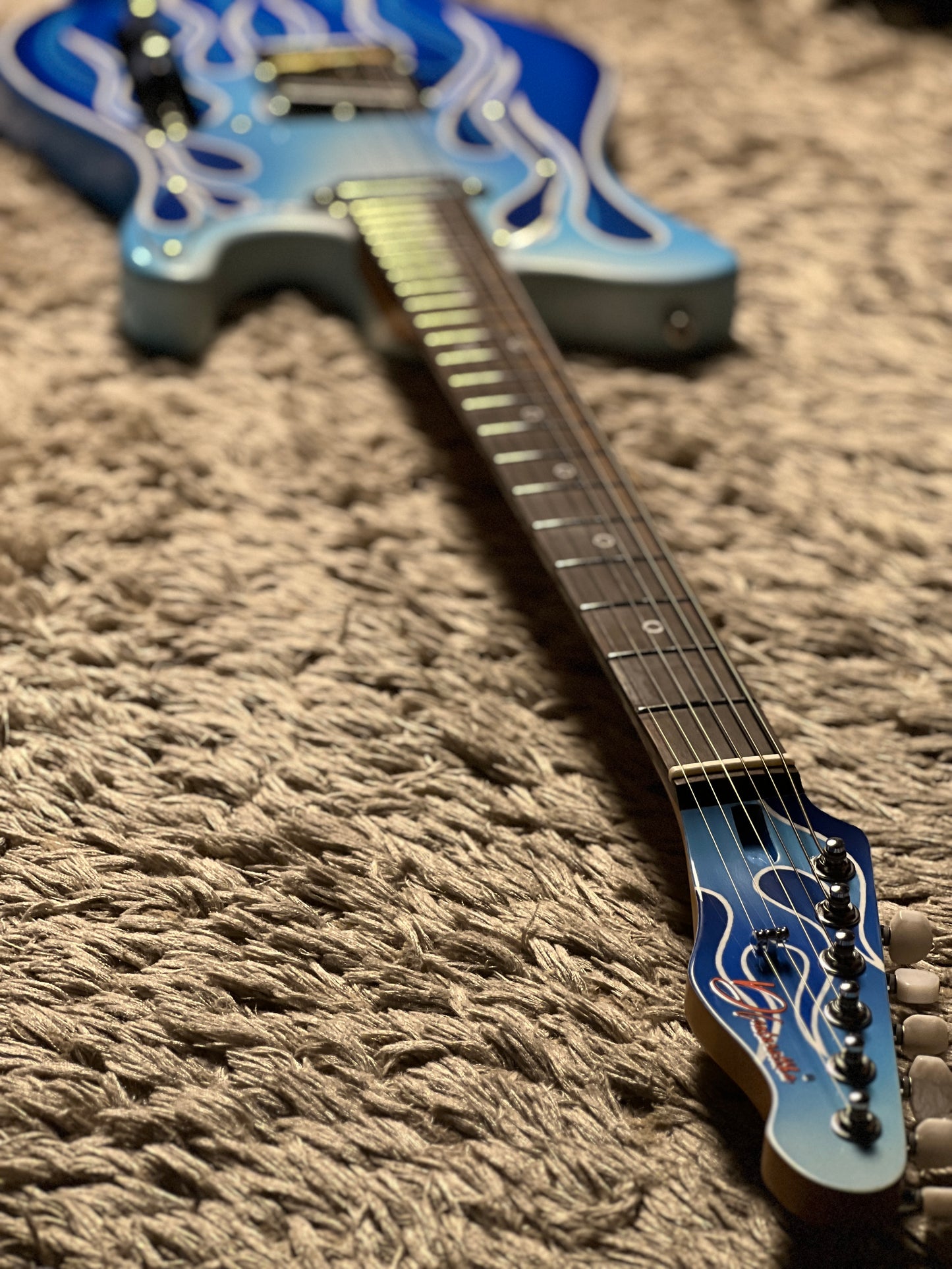 Dhatarattha Custom DTL Artist Hand Paint in Blue Paisley Flames with Rosewood FB