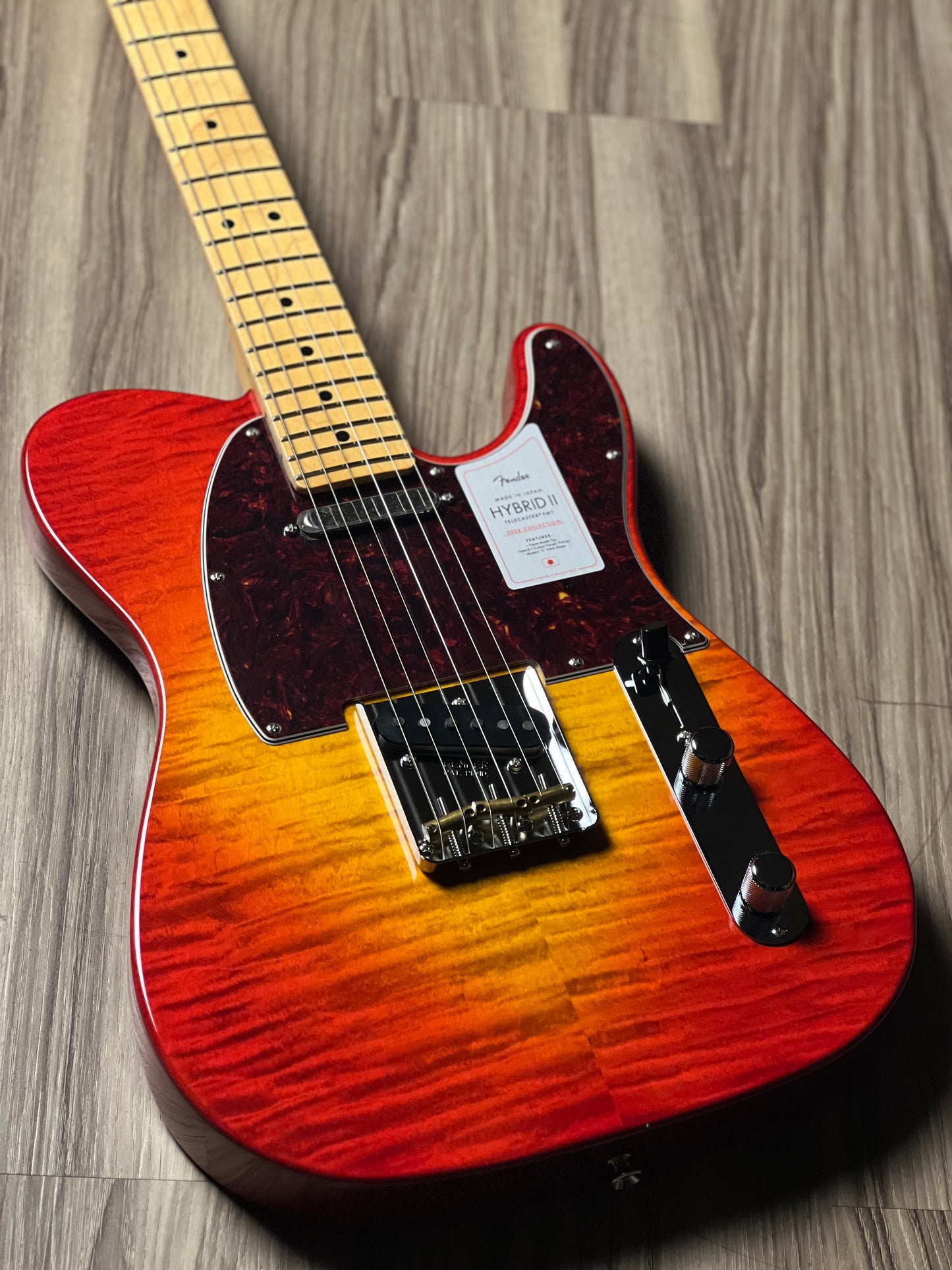 Fender Japan Hybrid II Telecaster with Maple FB in Flame Sunset Orange Transparent JD24010471