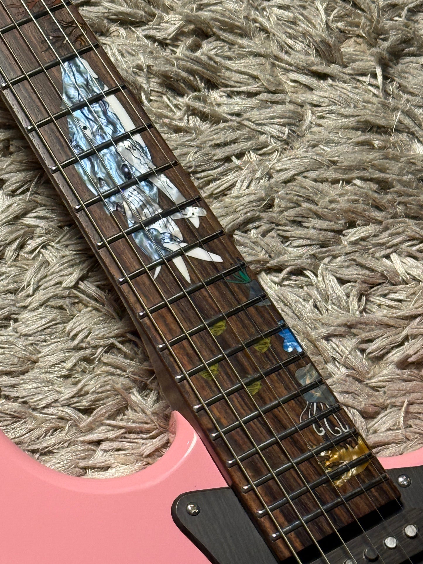 Dhatarattha Custom DST HSS in Shell Pink with Rosewood FB and "Pacific Ocean" Inlay