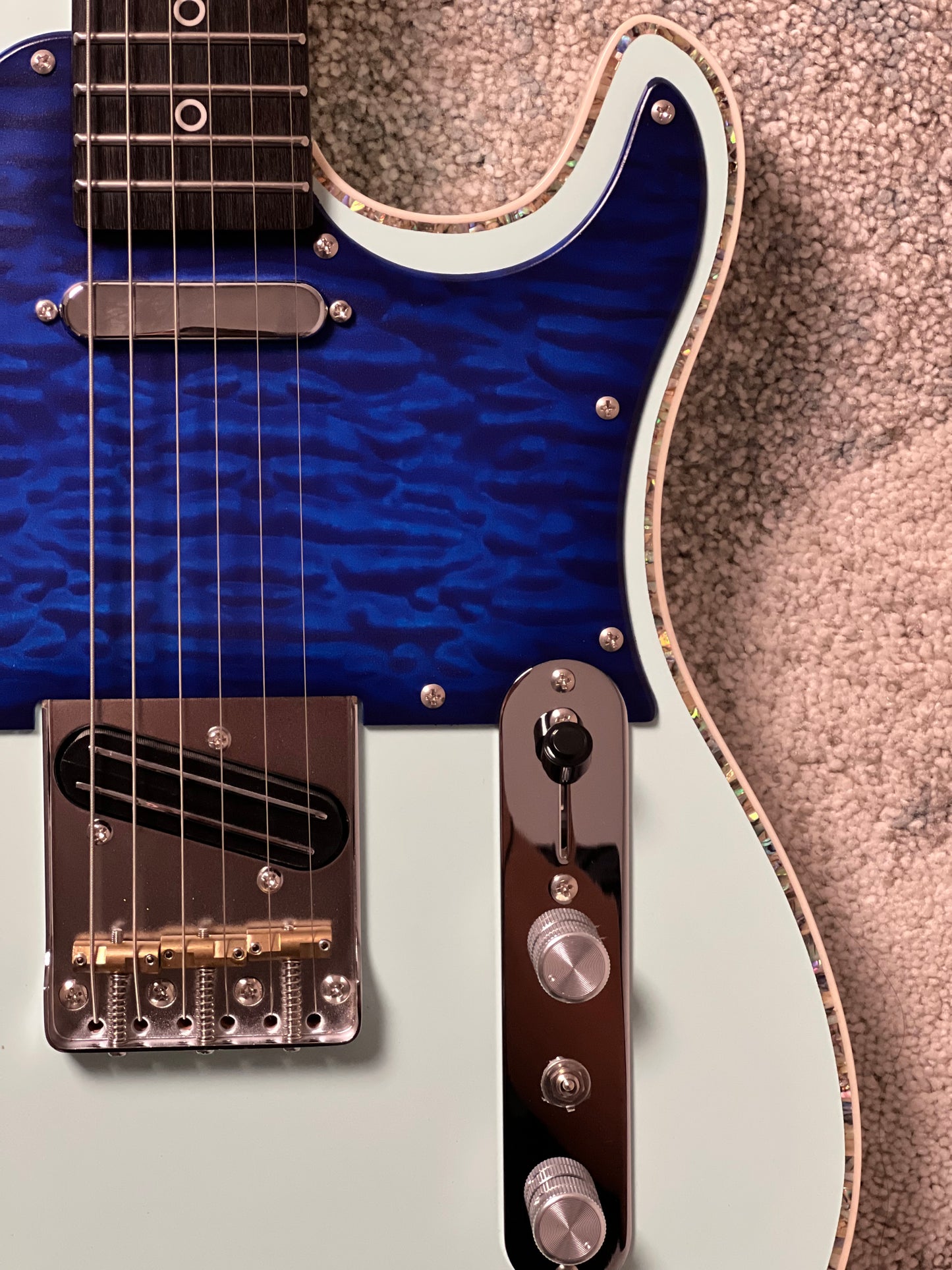 Dhatarattha Custom DTL in Sonic Blue with Rosewood FB and Blue Quilt Pickguard