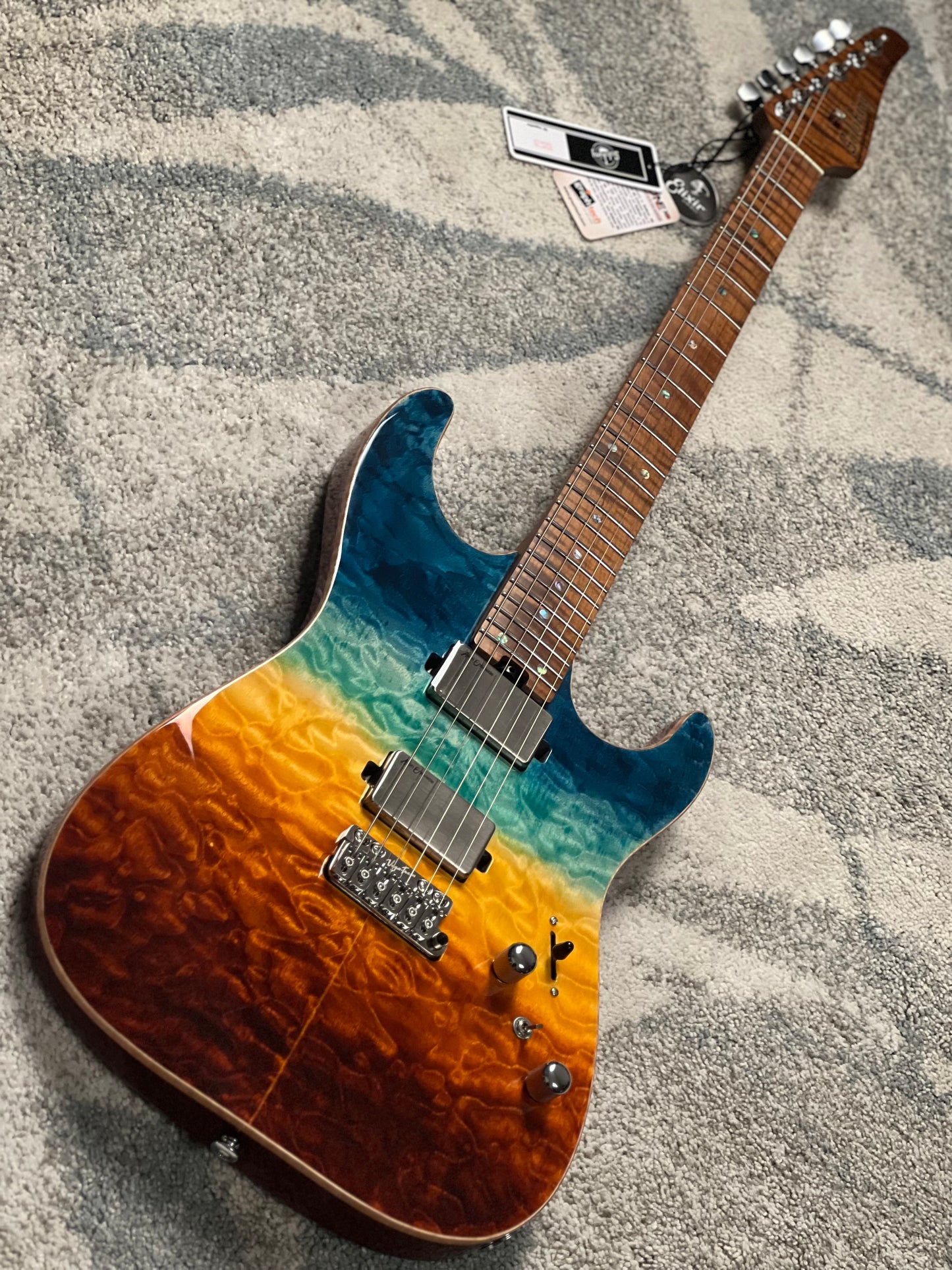 Soloking MS-1 Custom 24 HH Quilt Top FMN VT Roasted Flame Maple Neck in Beach Sunset Surf Fade JESCAR