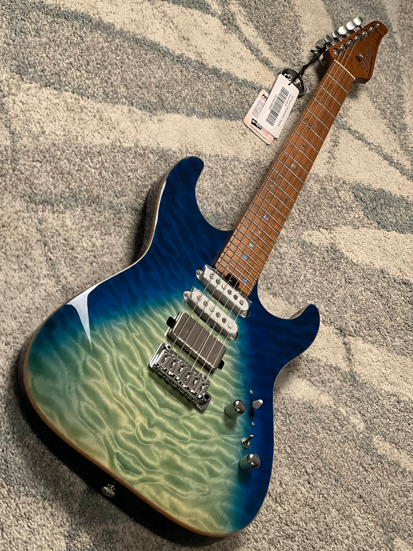 Soloking MS-1 Custom 24 HSS Quilt FMN in Blue Turquoise Wakesurf JESCAR