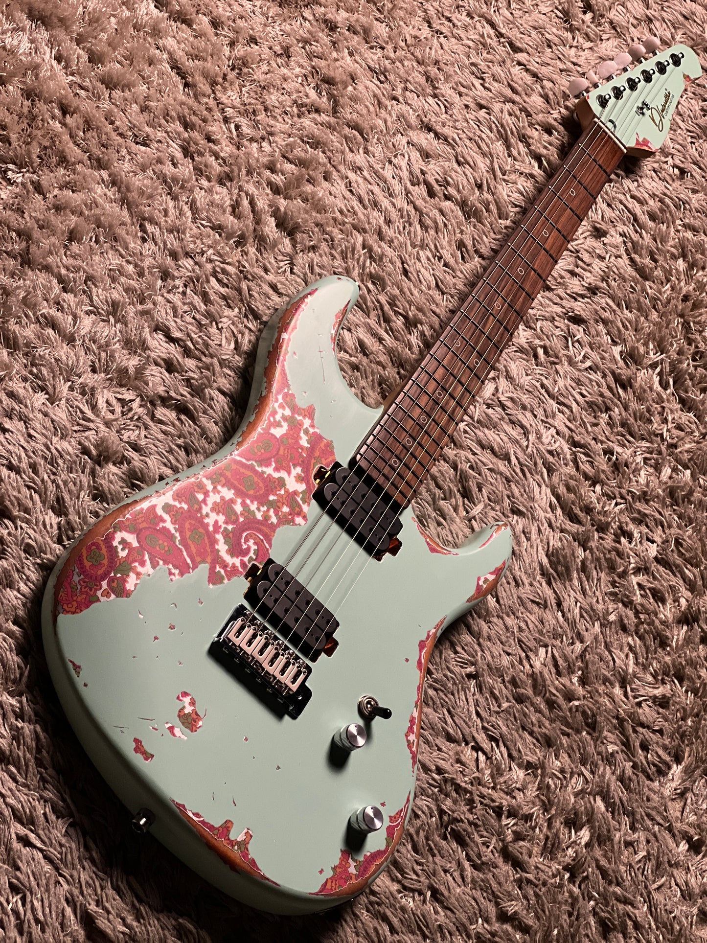 Dhatarattha Performance DST HH in Surf Green Over Pink Paisley with RW FB and Nitrocellulose Lacquer Relic