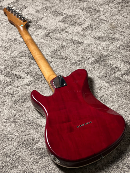 Dhatarattha Custom DTL Flame in Transparent Strawberry Burst with Flame Maple Neck