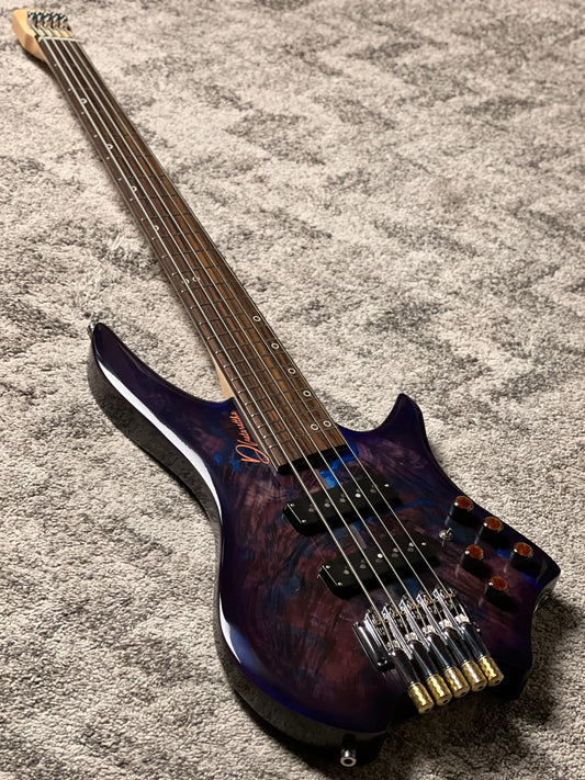 Dhatarattha Custom DEB 5 Headless Bass in Andromeda Burl Top with RW FB Nafiri Special Run
