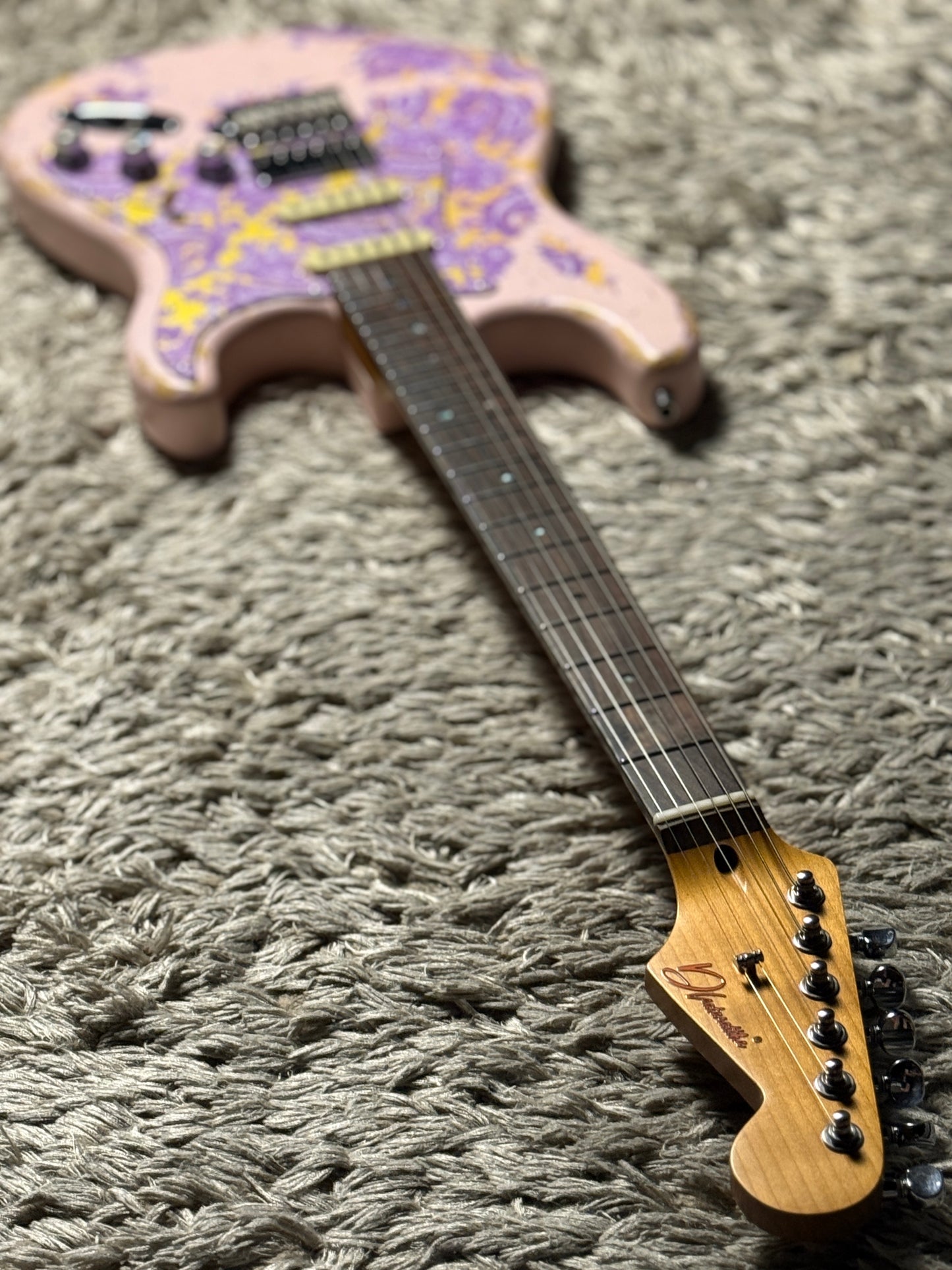 Dhatarattha Classic DST HSS in Faded Shell Pink over Purple Paisley with Rosewood FB and Nitrocellulose Lacquer Relic