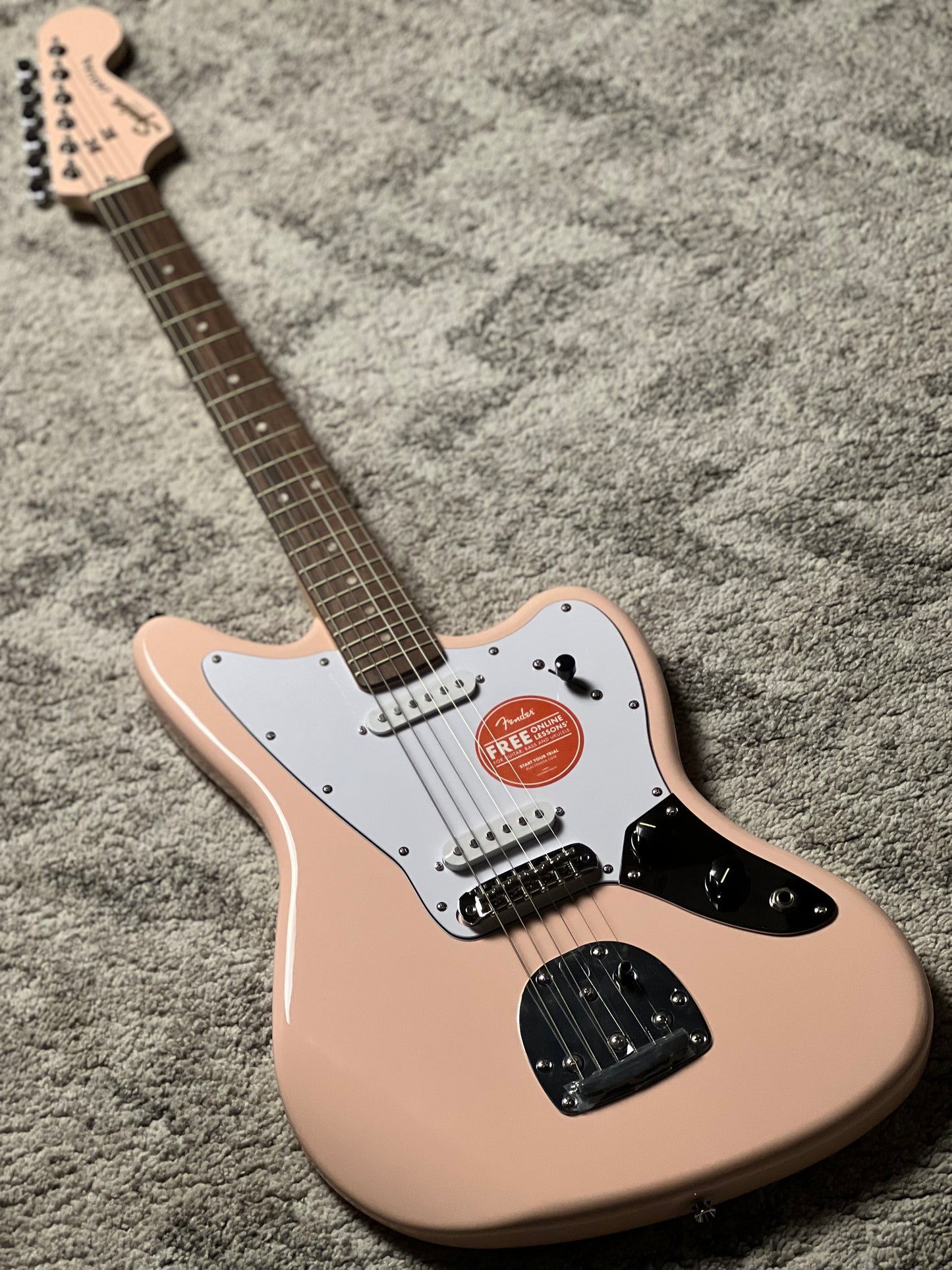 Squier FSR Affinity Series Jaguar with Laurel FB in Shell Pink