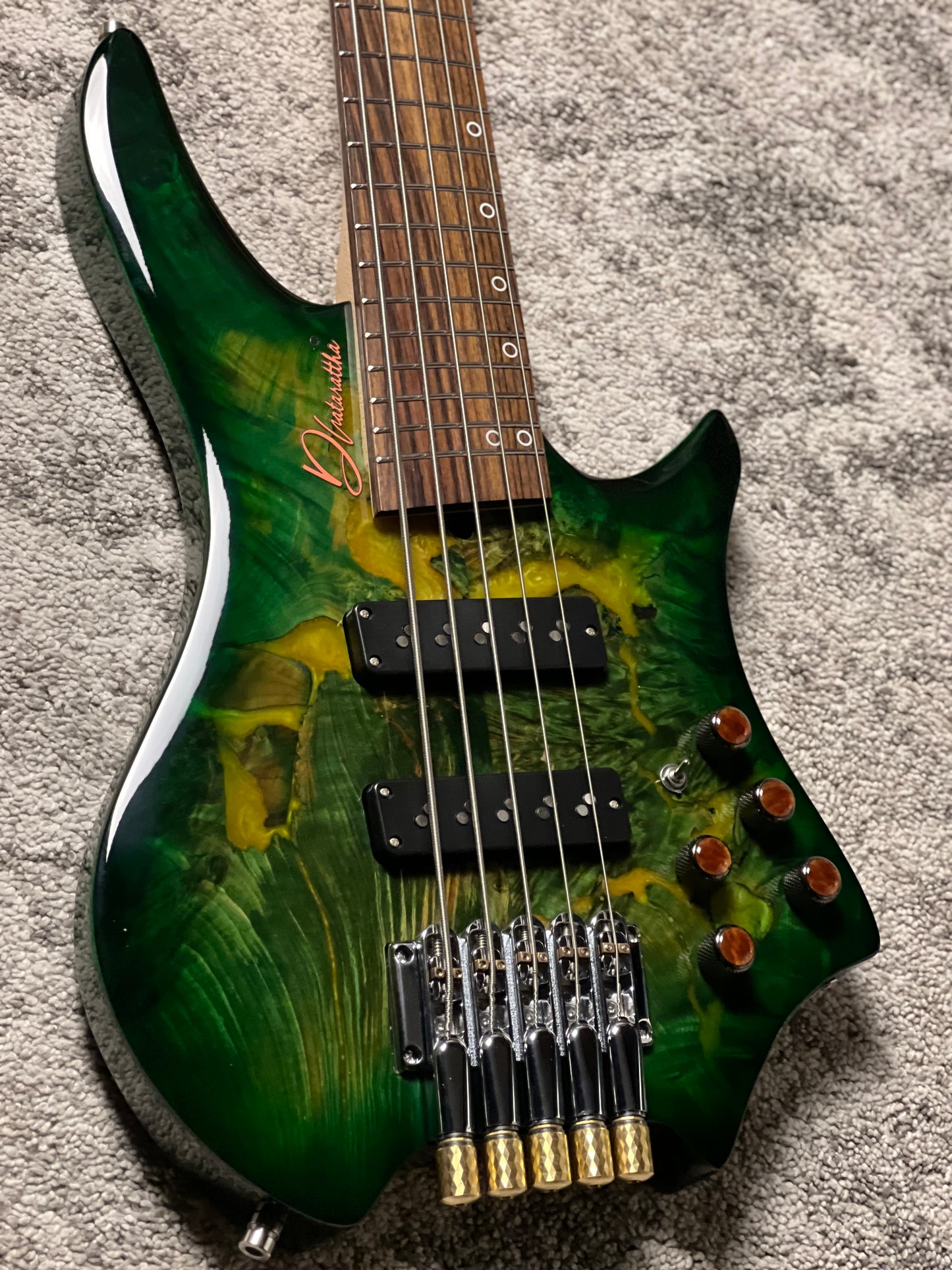 Dhatarattha Custom DEB 5 Headless Bass in Forest Burl Top with RW FB Nafiri Special Run