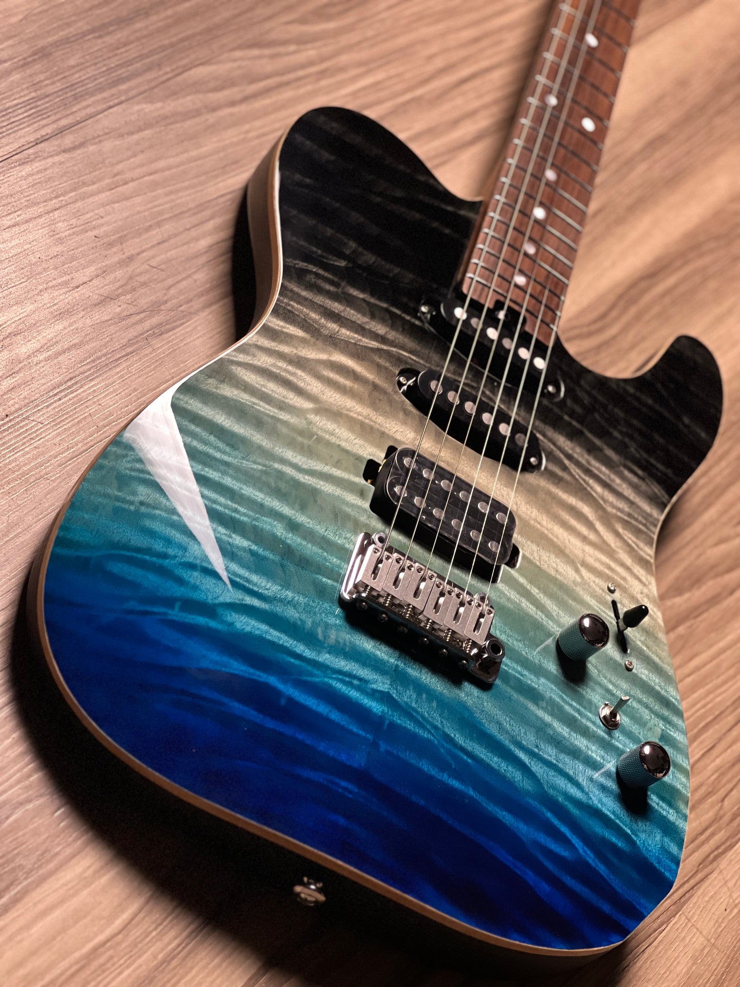 Soloking MT-1 Custom 22 HSS Quilt With Rosewood FB in Ocean Storm Double Wipeout JESCAR