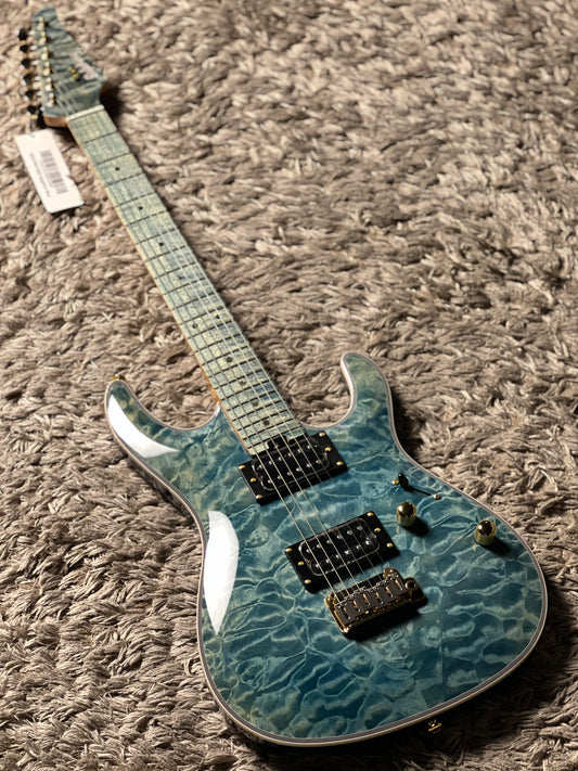 Soloking SM-22 HH QM Shredmaster with  Blue Tinted Maple FB in Trans Maldives Blue