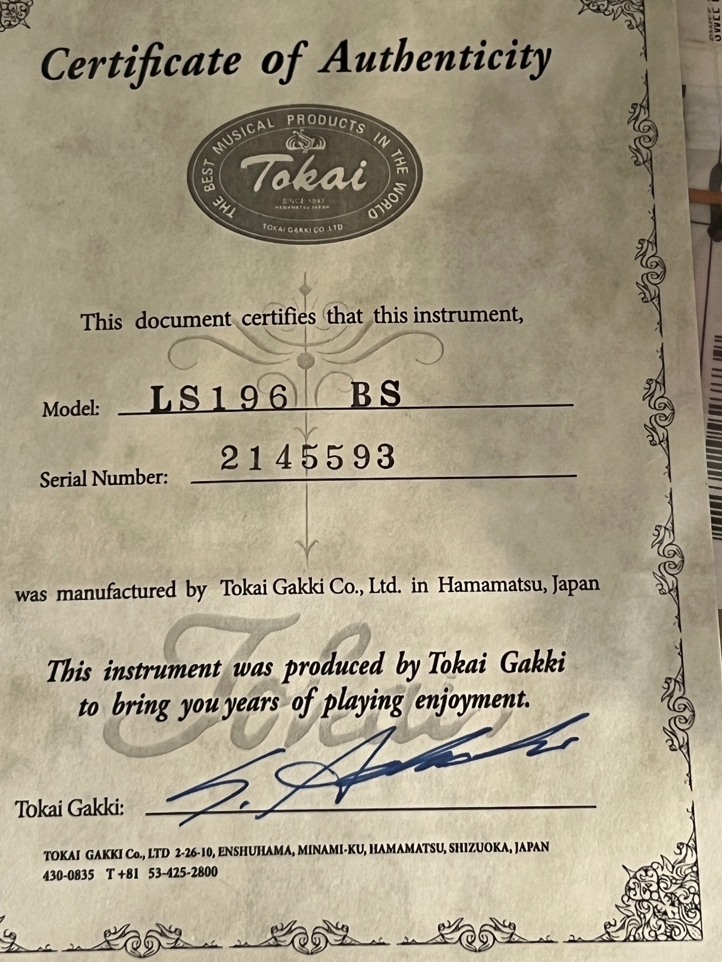 Tokai Love Rock LS-196 BS Premium Series Japan in Brown Sunburst