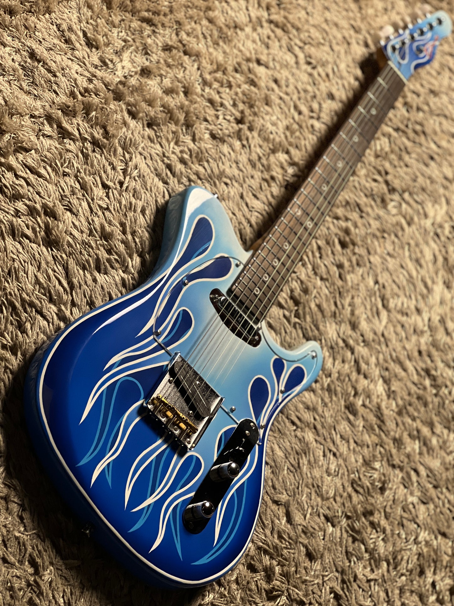 Dhatarattha Custom DTL Artist Hand Paint in Blue Paisley Flames with Rosewood FB