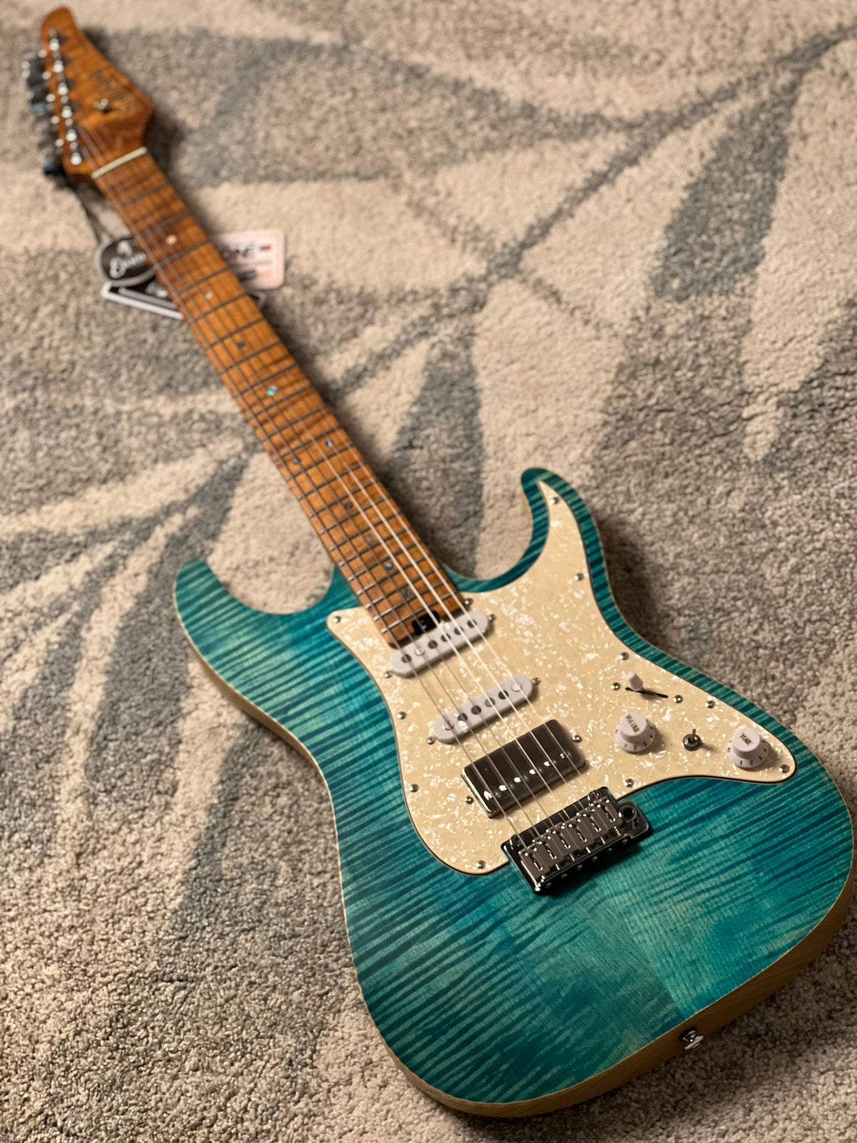 Soloking MS-1 Classic Flat Top FMN Roasted Flame Maple Neck in Jeans Pacific Blue Limited Edition JESCAR