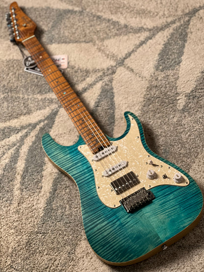Soloking MS-1 Classic Flat Top FMN Roasted Flame Maple Neck in Jeans Pacific Blue Limited Edition JESCAR