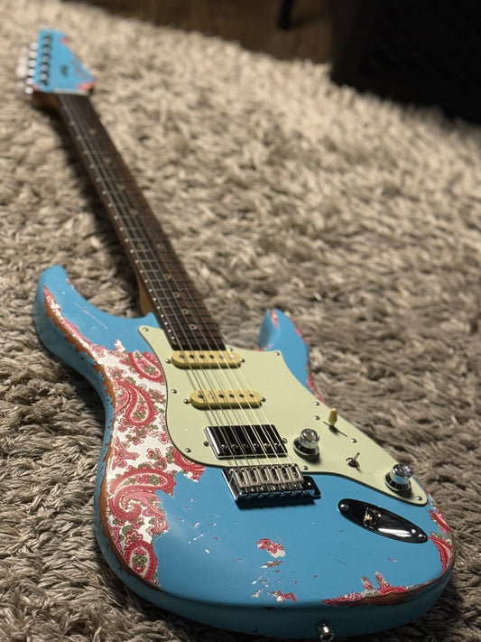 Dhatarattha Performance DST HSS in Daphne Blue over Pink Paisley with RW FB and Nitrocellulose Lacquer Relic