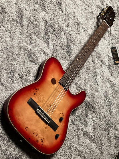 SQOE Spain SEGD-600 Nylon Electric Guitar with Piezo in Cherry Sunburst