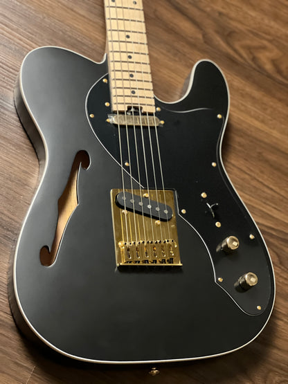 SLX Raven Thinline Deluxe in Black Satin with Maple FB and Gold Hardware