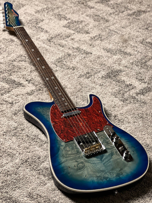 Dhatarattha Custom DTL Burl in Transparent Blue Burst with Rosewood FB