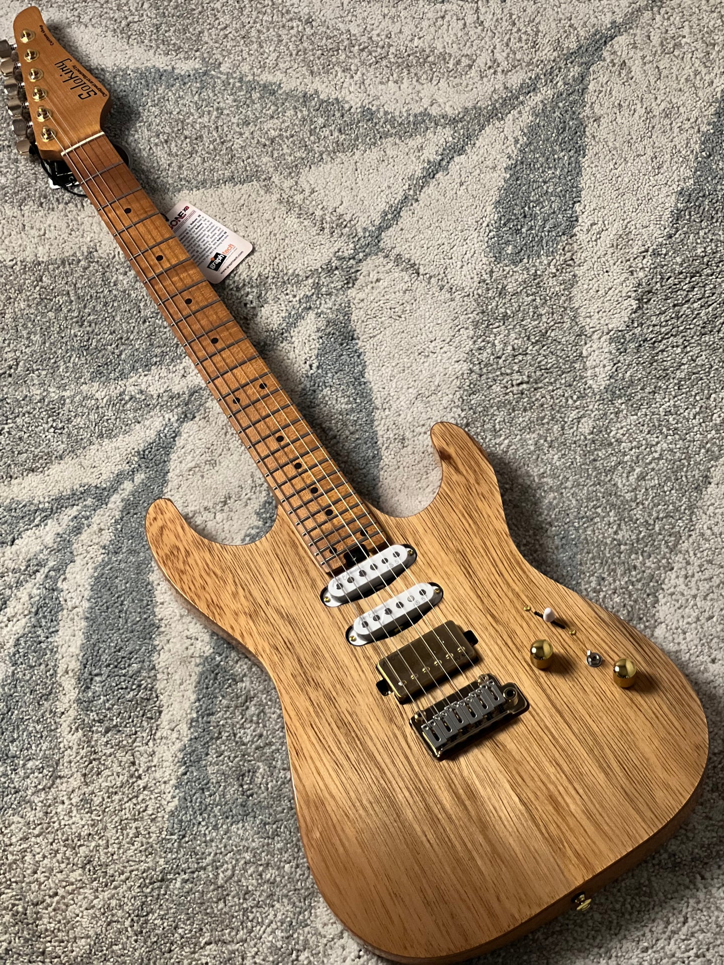 Soloking MS-1 Custom 24 HSS Boutique Black Limba/ASH with Roasted Maple FB in Natural Gloss